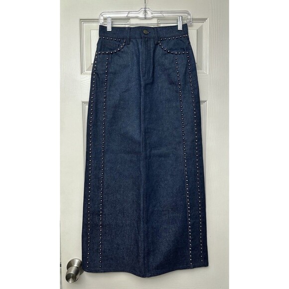 Gestuz Denim Studded Maxi Skirt Women’s Size XS High Waist Anthropologie New - Picture 2 of 11